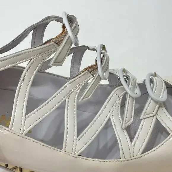 Chanel Buckle Mary Jane Wedge Pumps White Patent Leather Pumps | 39/US 8-8.5 - Picture 8 of 13